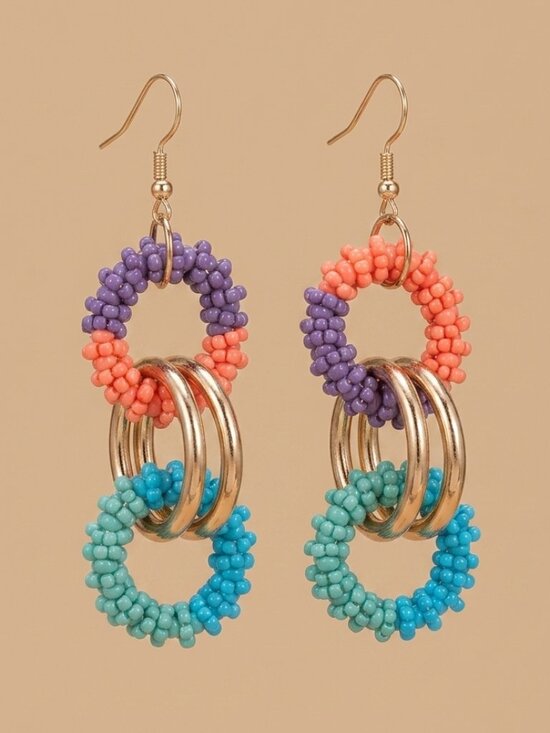 Handmade Jewelry - Colorful Beaded Multi-Hoop Drop Earrings